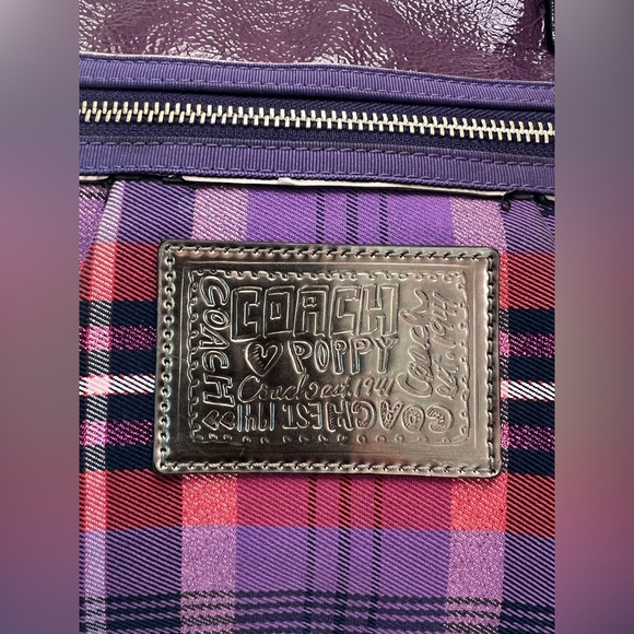 Coach Y2K Poppy Collection Tartan Canvas Purple Plaid Graffiti Tote/Shoulder Bag - Picture 3 of 16